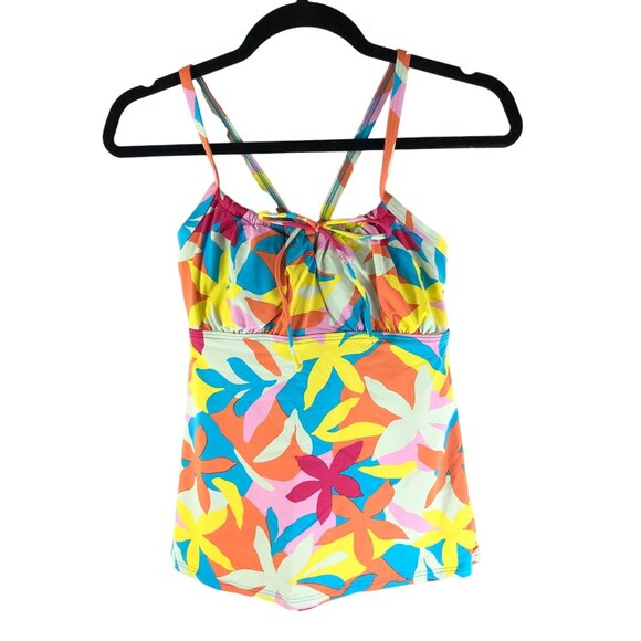 Lands End Chlorine Resist Tie Front Underwire Tankini Top Colorful Floral 12 - Picture 1 of 2